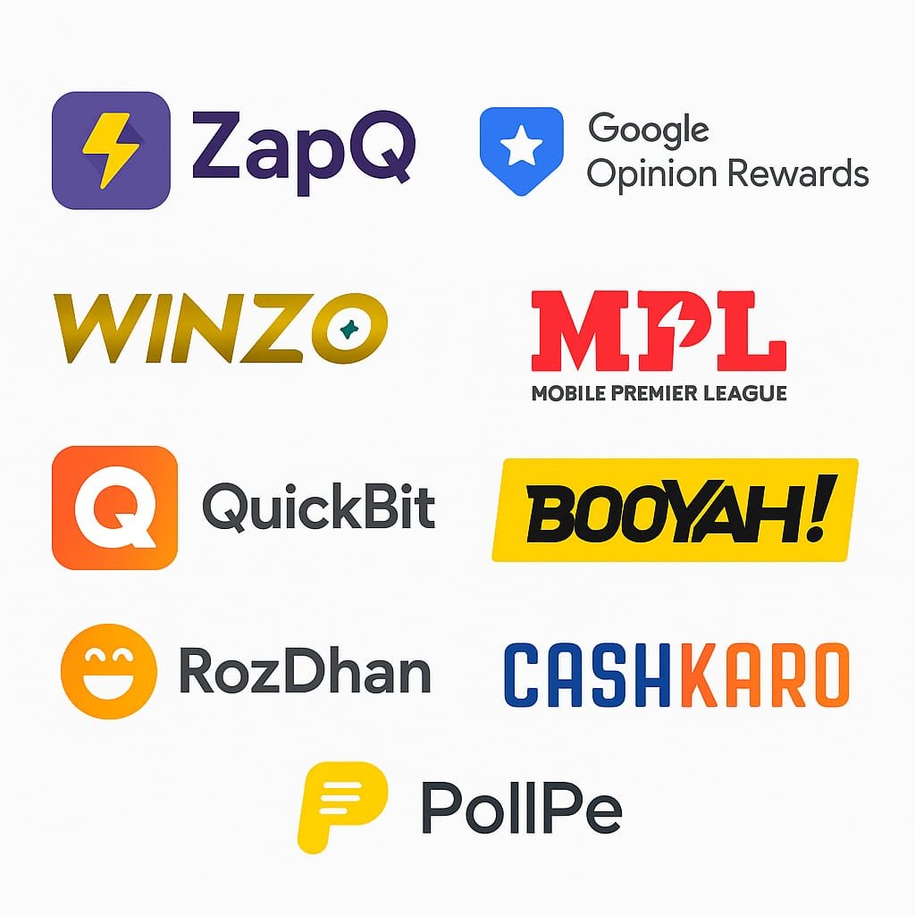 Top 10 apps logos to earn Free Fire diamonds including ZapQ, QuickBit, WinZo, MPL and more.