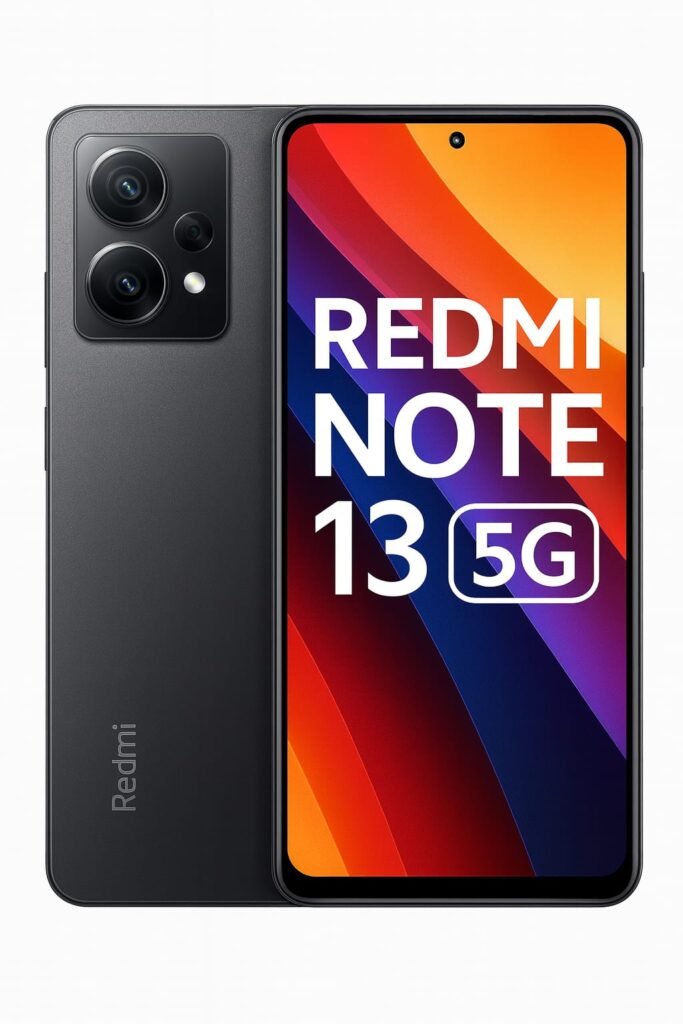 “Redmi Note 13 5G smartphone front and back view with dual camera.”