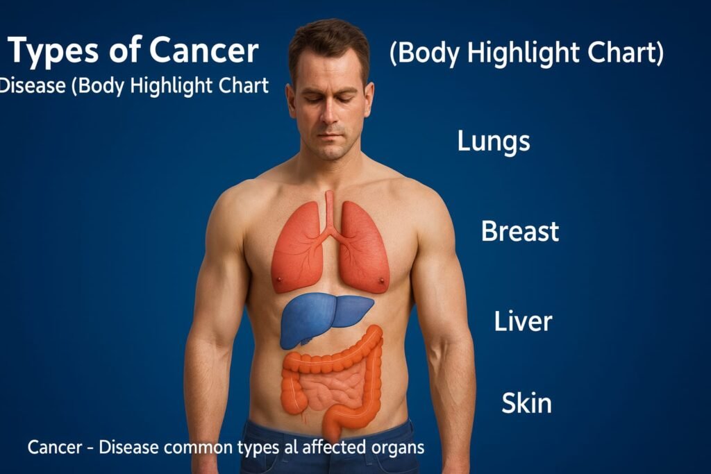 Types of Cancer – Disease in human body illustration